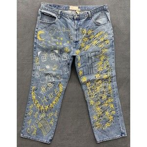 Perry Ellis America Denim Jeans 40/32 Blue 100% Cotton Chicago Artist Calouge